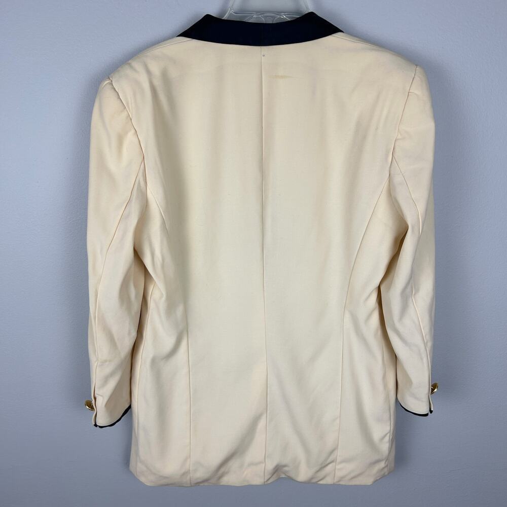 Escada Vintage 90s Cream Wool Black Lapel Structured Blazer L - Picture 2 of 7